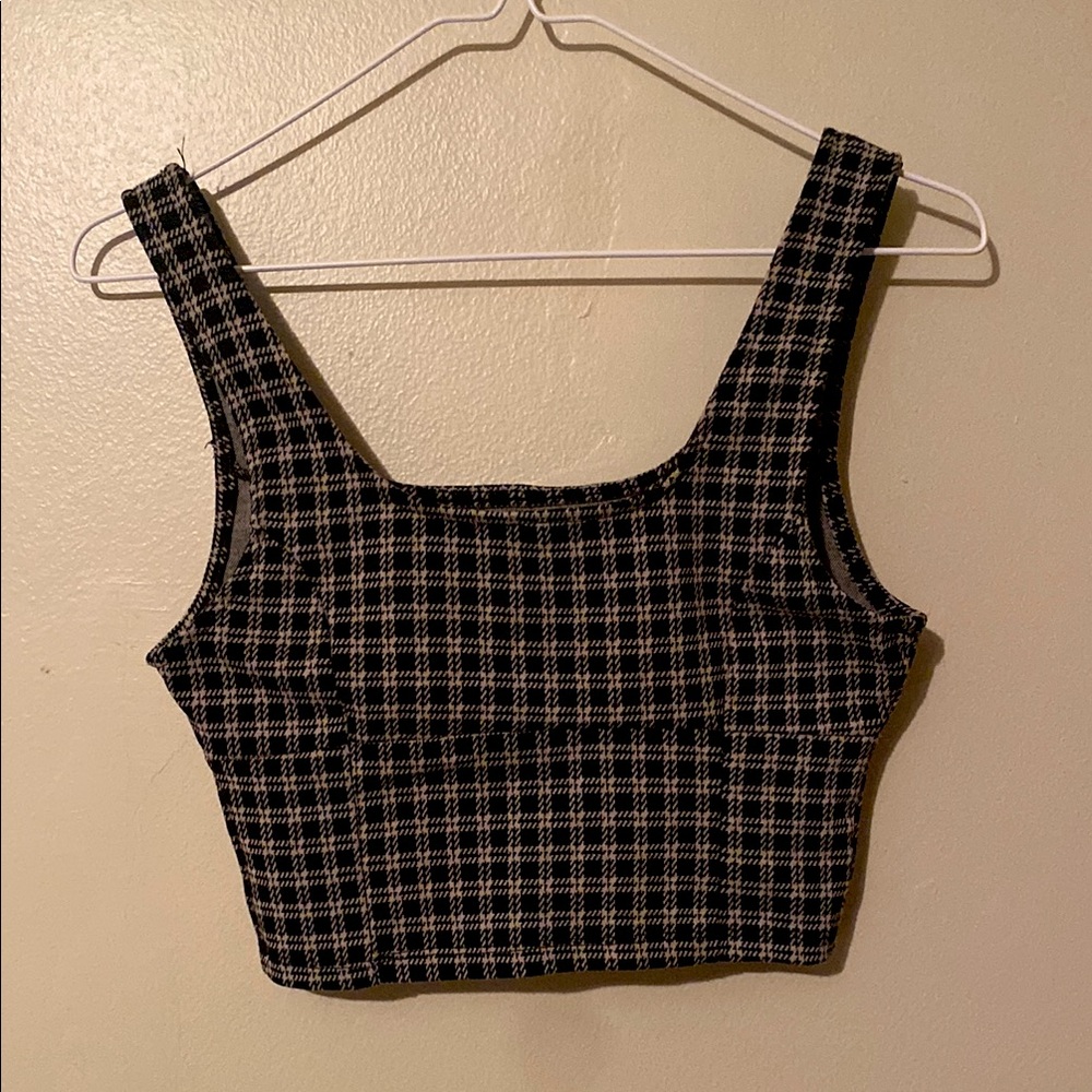Plaid Black and Tan Women's Cropped Tank Top
